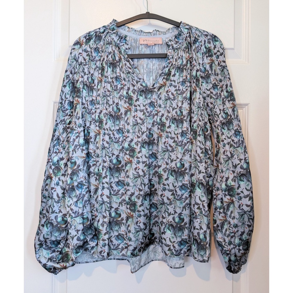 Philosophy Floral Blue Pleated Blouse